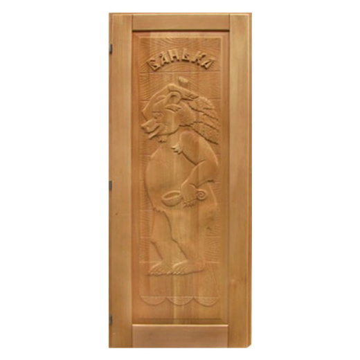 Дверь для бани резная из массива (липа) Медведь 70х190см