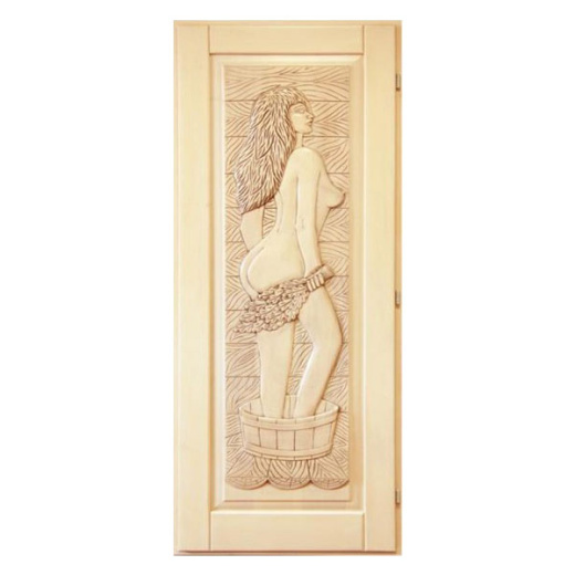 Дверь для бани резная из массива (липа) Девушка 70х190см